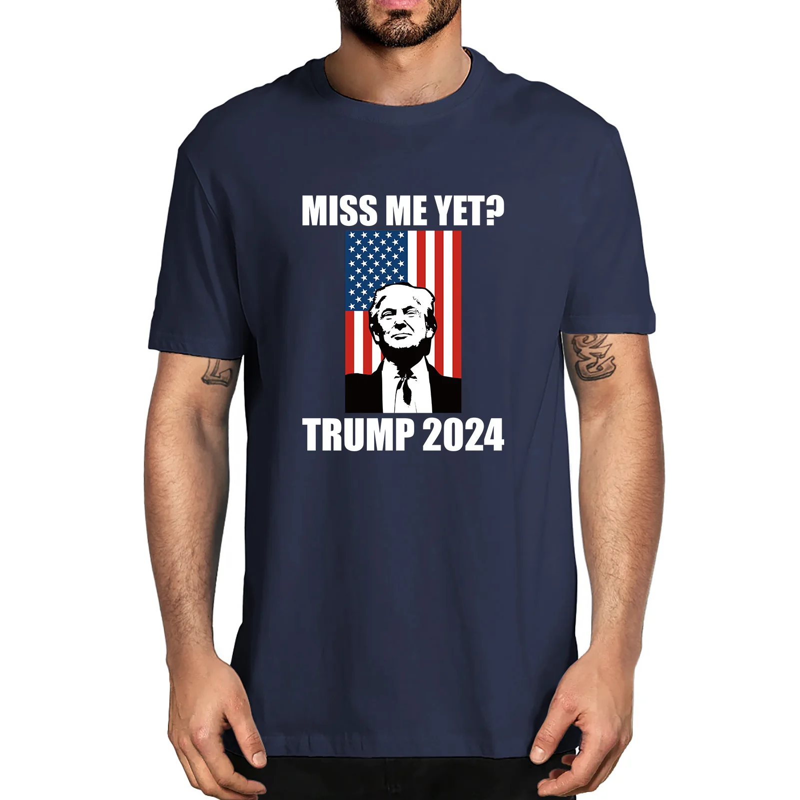 

Unisex TShirt Miss Me Yet Funny President Re Elect Trump 2024 Trump Black Men's 100% Cotton T-Shirt Women Soft Tee Streetwear