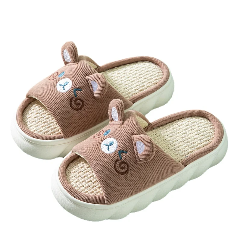 

Minimlsa Adult Sliper Cute Rabbit Linen Home Slippers Autumn Winter Couples Indoor Slippers Non-Slip Sweat-Absorbing Soft Cotton