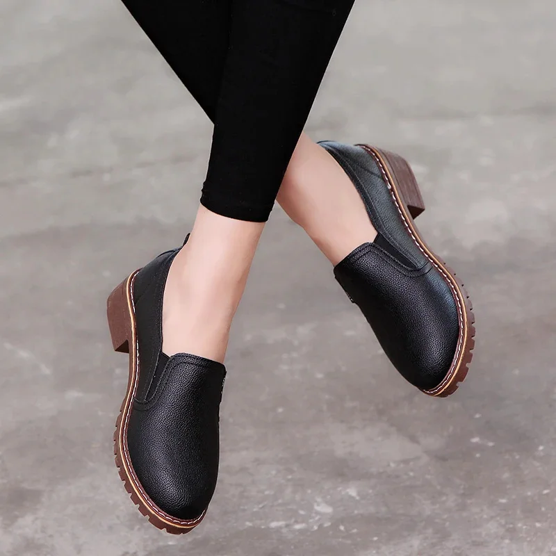 

New 2023 Women Flat Lace-Up Oxford Shoes Soft Leather Sneakers Low Medium Heeels Pumps Slip on Loafers Summer Footwear for Woman