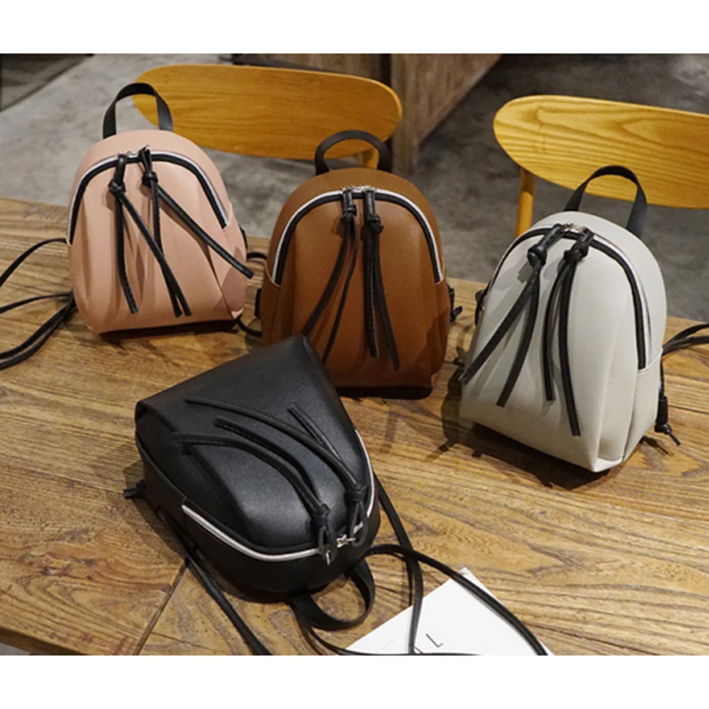 

Mini PU Leather Backpack Women's Small Shoulder Bag with Tassel Zipper Female Leather School Backpack Bag for Teenage Girls