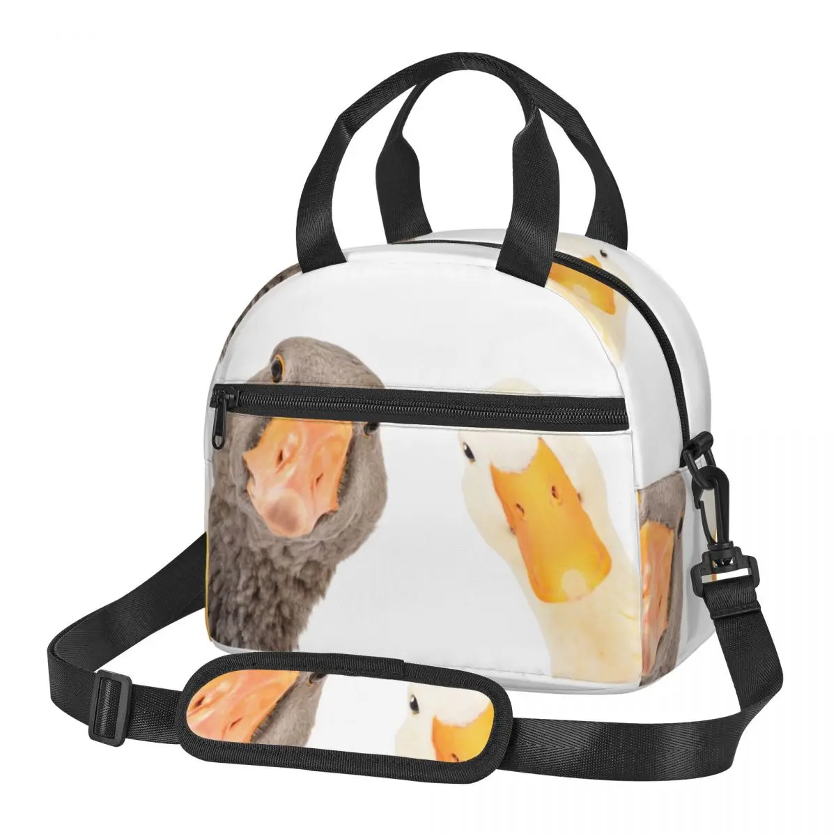 

Thermal Insulated Bag Lunch Box Portrait Of Funny Goose And Duck Lunch Bag Fridge Bag Cooler Handbag Food Bag for Work