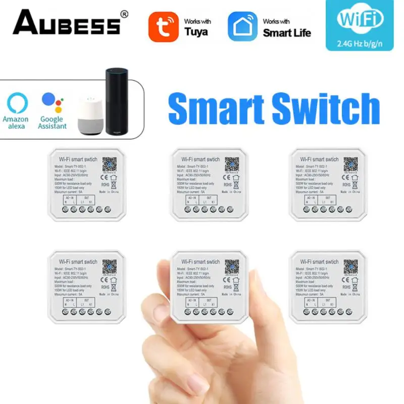 

Умный выключатель Tuya, беспроводной Двухкнопочный выключатель с поддержкой Wi-Fi, с голосовым управлением