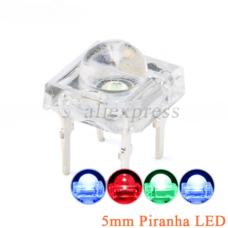 

20Pcs 5mm F5 Piranha LED White Red Blue Emerald-green Clear LED Diode Light-Emitting-Diodes 4-pins Piranha LED Diodes Brightness
