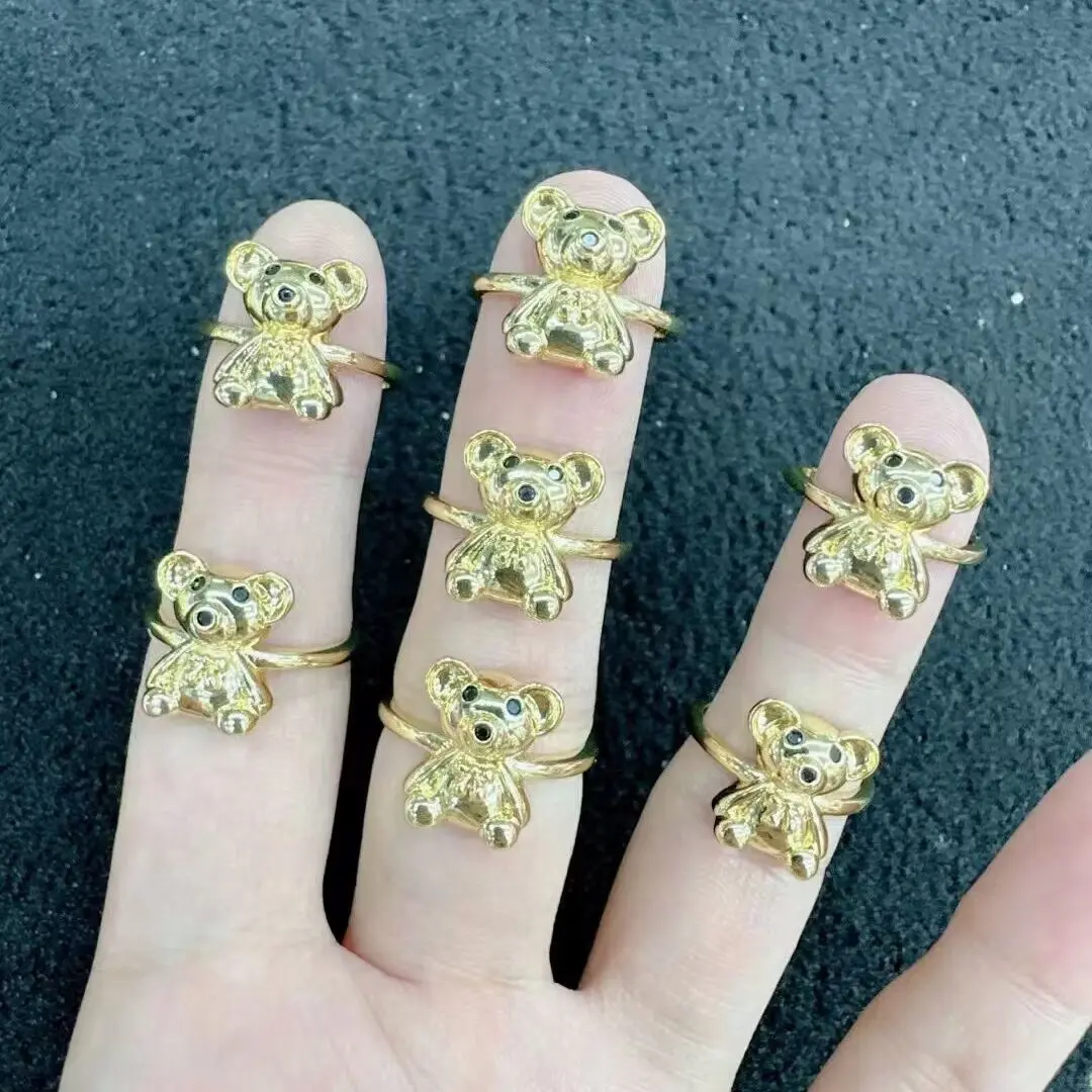 

10Pcs Fashion Trend Jewelry Gold Color Bear Animal Rings For Men Women's Party Punk Rings