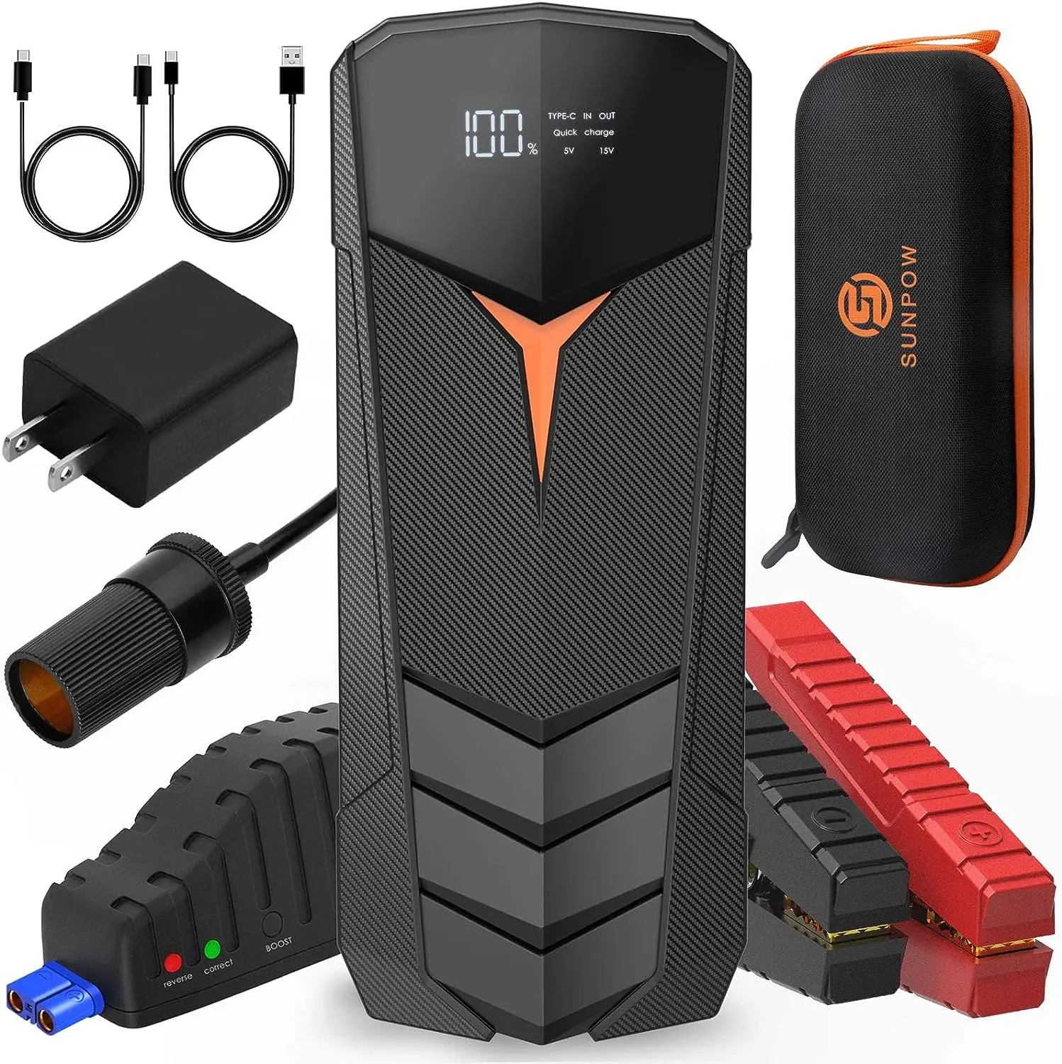 

Jump Starter, SUNPOW 2000A Peak 20000mAh Lithium Jump Starter Battery Pack(Up to All Gas and 8.5L Diesel),12V Battery Booster fo