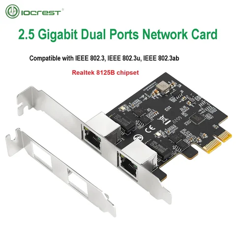 IOCREST 2,5 GBase-T гигабитный сетевой адаптер с 2 портами 2500 Мбит/с PCIe 2,5 ГБ Ethernet-карта RJ45 LAN Карта контроллера