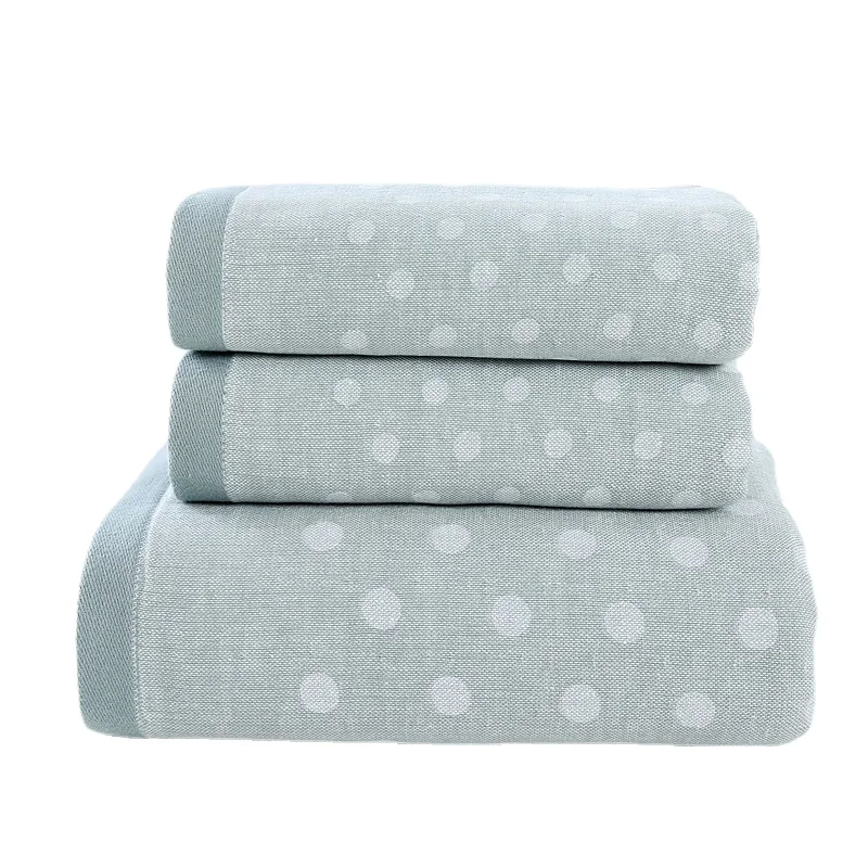 Комплект банных полотенец 100% хлопок розовый горошек зеленый высокое качество