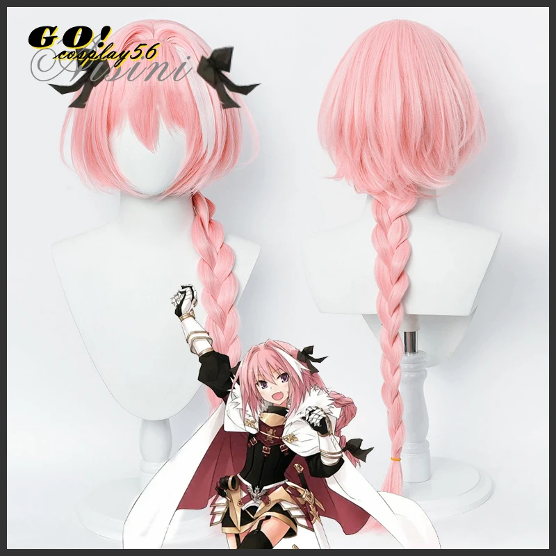 

FGO Astolfo Cosplay Wig Fate/Grand Order Fate/Apocrypha Pink Long Braids Bowknot Accessory Halloween Role Play Black Bows