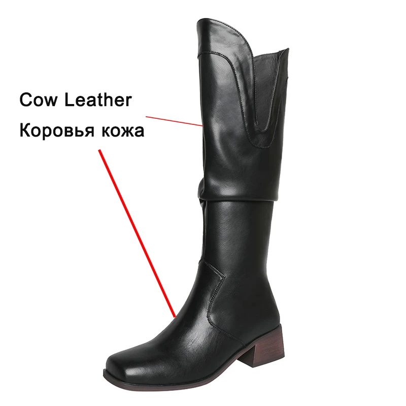 Женские сапоги до колена Taoffen с квадратным носком на массивном каблуке