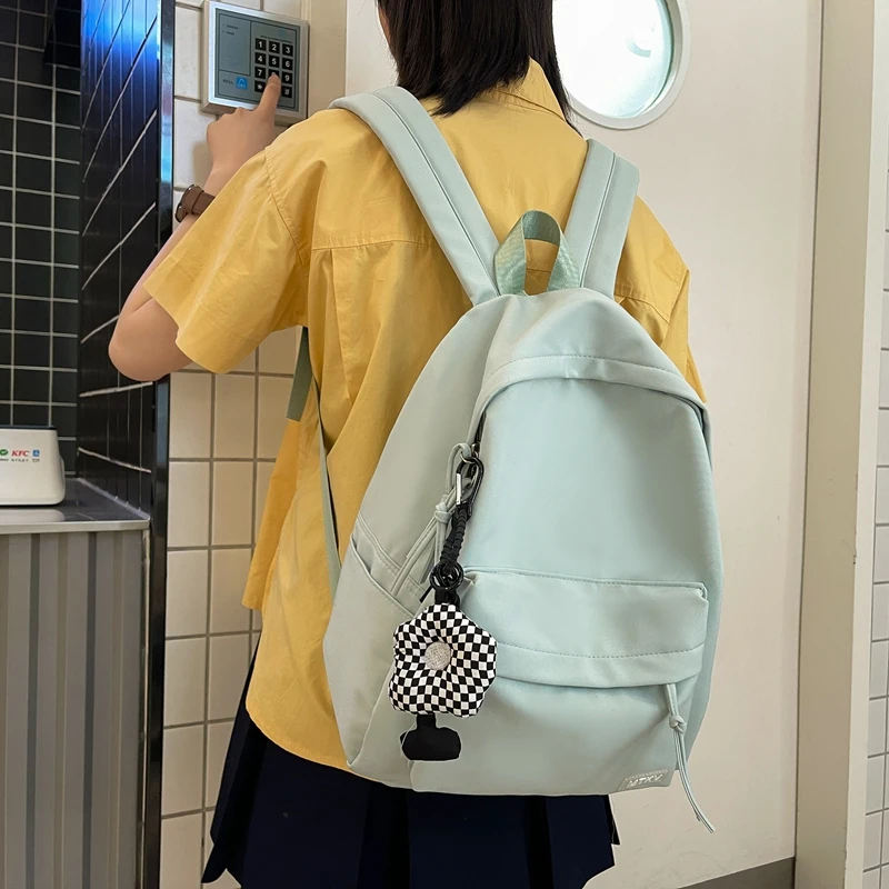 

Fashion College School Bag Casual Simple Women Backpack Solid Color Book Packbags for Teenage Travel Waterproof Nylon Backpacks