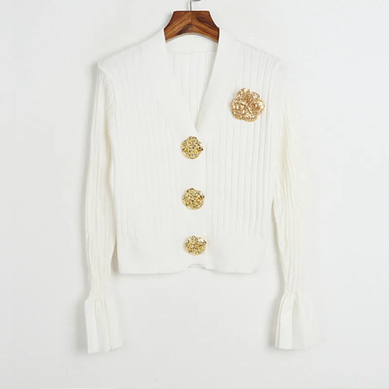[ZOCI] Легкий роскошный вязаный кардиган топ 2024 осенний предмет расшитая блестками