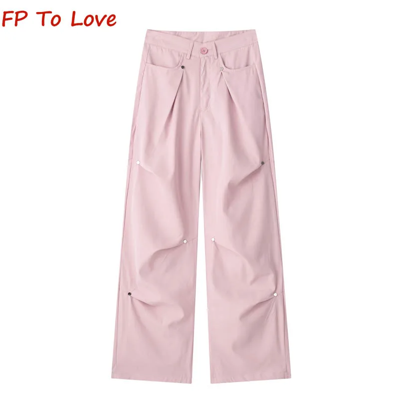 

Брюки-карго женские плиссированные с широкими штанинами и высокой талией