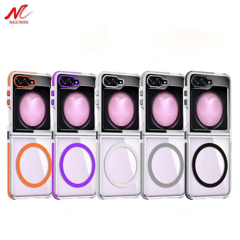 Прозрачный чехол Magsafe для Samsung Z Flip 6 роскошный двухцветный Противоскользящий