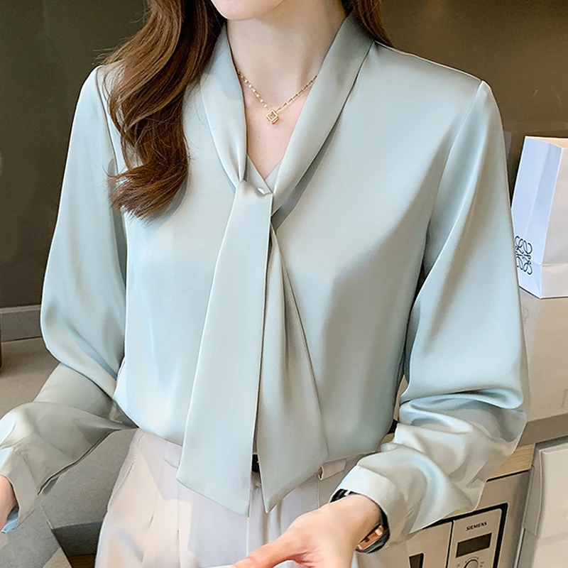 Женская шифоновая блузка с V-образным вырезом длинным рукавом | одежда