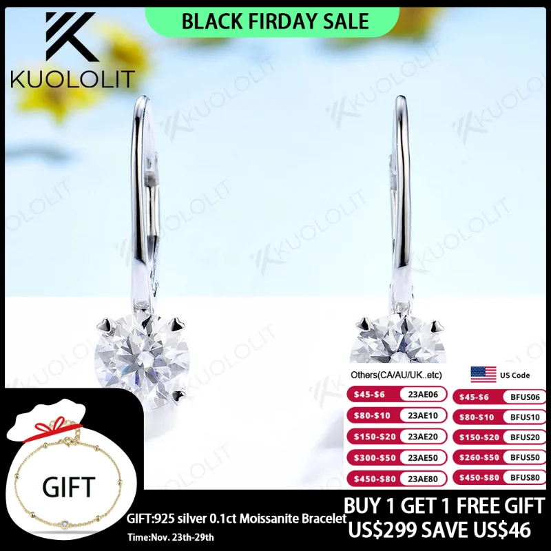 

Kuololit 2CTW Moissanite Earrings for Women 585 14k 10k Solid Gold 925 Silver Clip Hoop Earrings Round Cut for Party Christmas