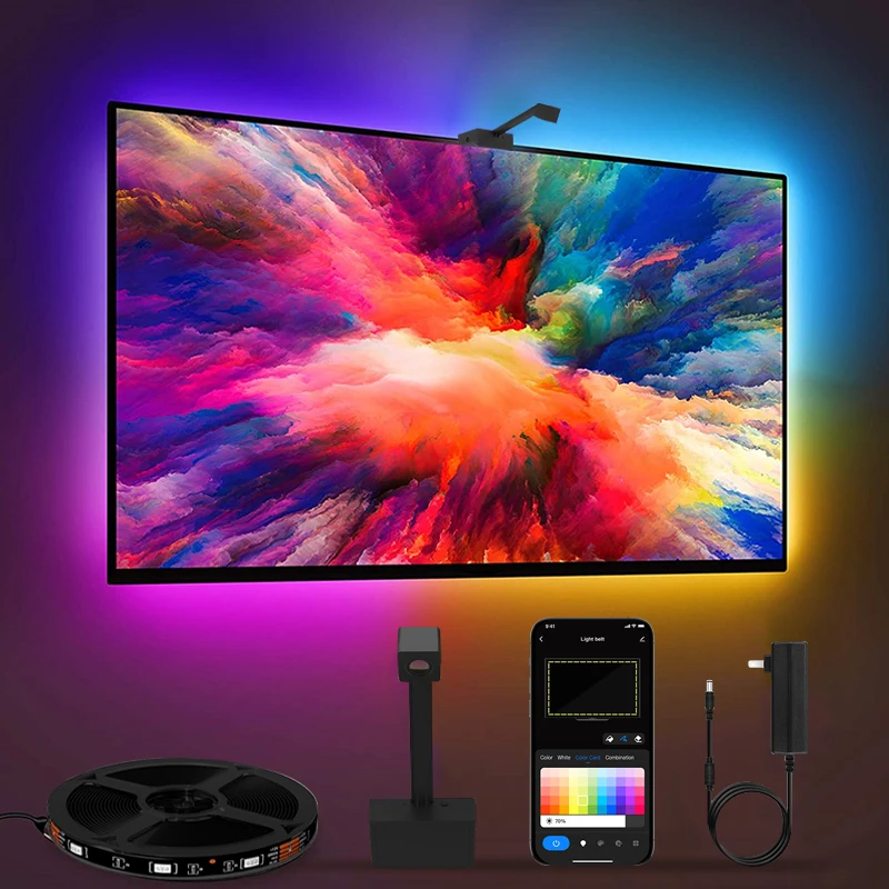 RGBIC Smart WiFi Ambient TV Backlights with Camera App Control Musi Sync TV LED Strip Lights Works With Alexa Google Assistant