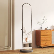 Hanger with integrated rotating full body mirror, floor mounted household dressing mirror, clothing and hat storage rack, mirror
