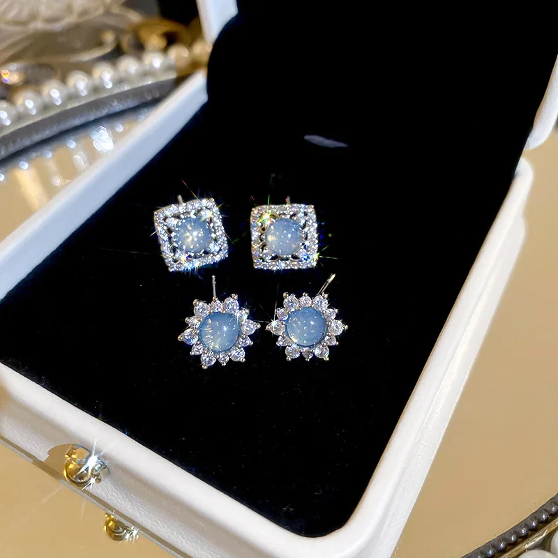 Модные геометрические серьги-гвоздики с кристаллами и цветами для женщин