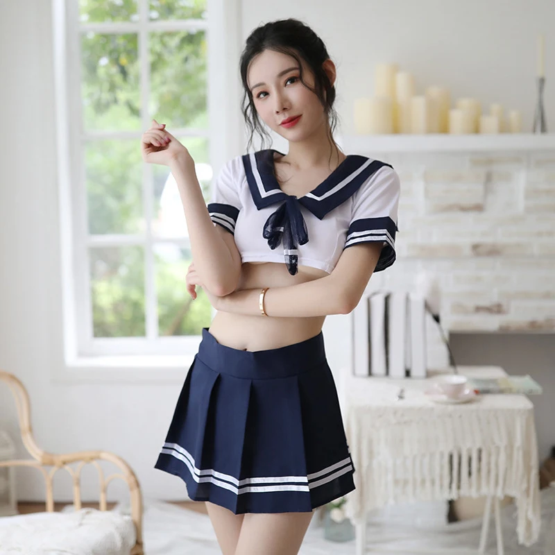 

School Girl Ladies Erotic Costume Dress Women Sexy Cosplay Lingerie Student Uniform Women Lace Miniskirt Outfit Short Top