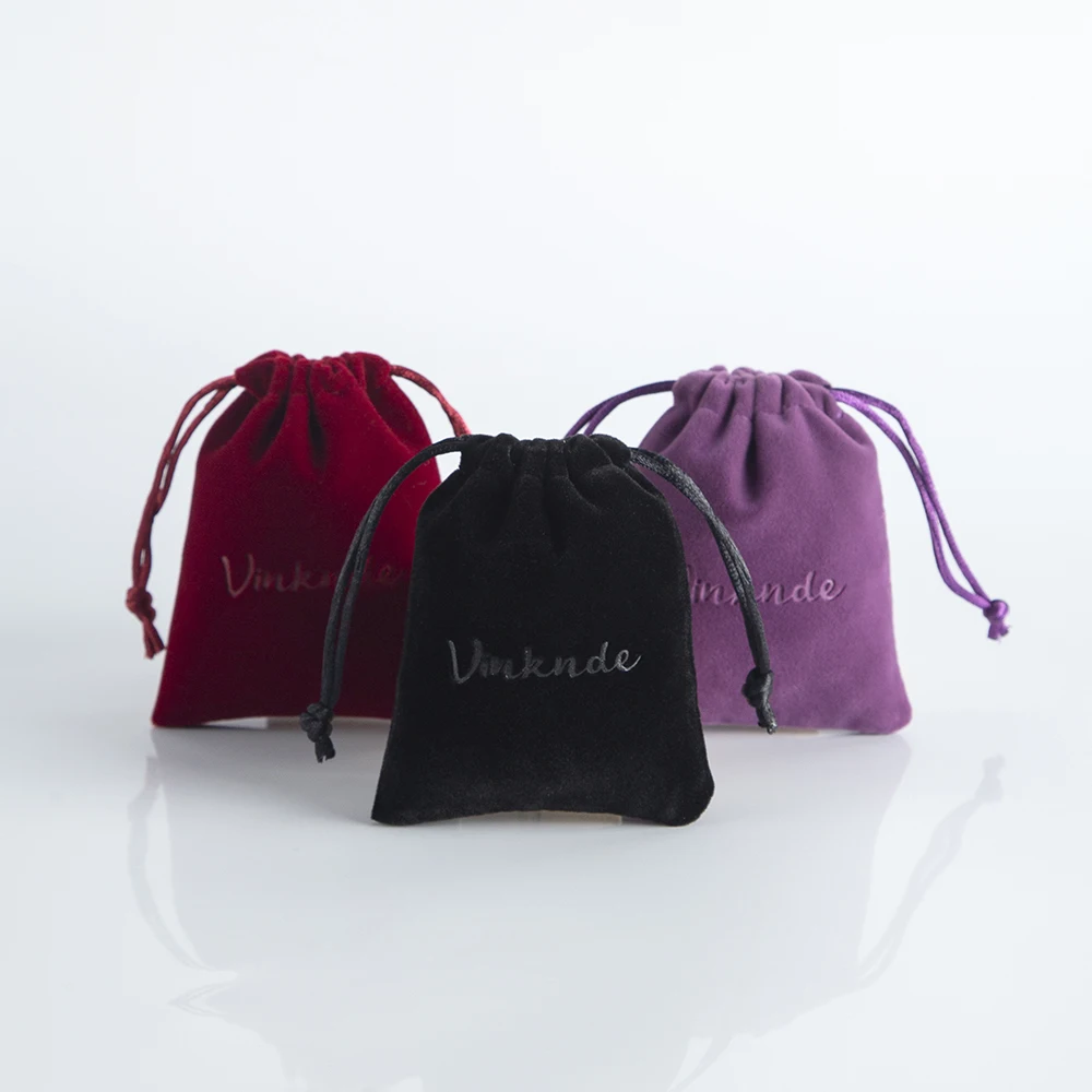 100pcs/Lot 7x9cm Custom Logo Debossed Drawstring Velvet Bags Jewelry Earrings Rings Pouches Christmas Wedding Gift Packaging Bag