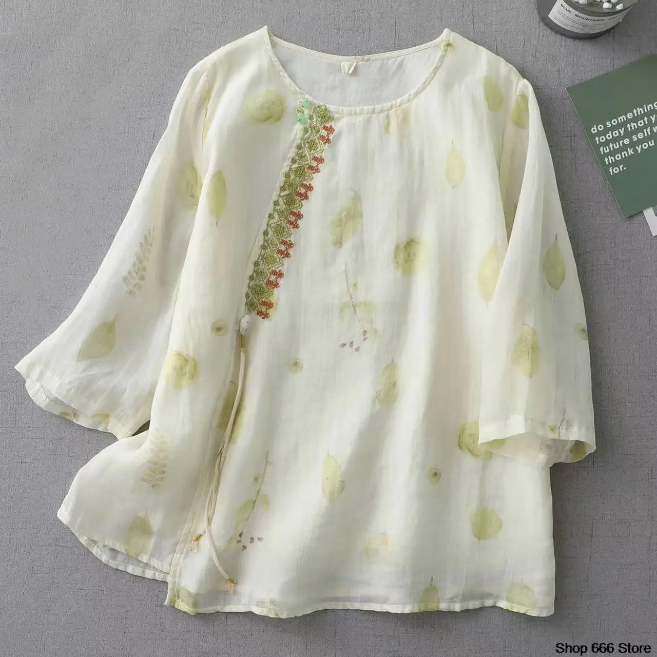 

Летний чайный костюм, топ в традиционном китайском старинном стиле, женская одежда, хлопковая льняная рубашка, свободная стильная футболка с вышивкой ханьфу