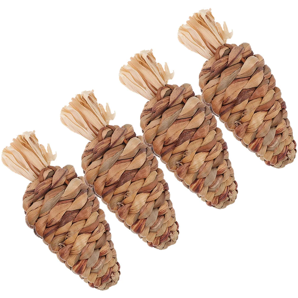 

4 Pcs Chew Toy Bunny Chewing Toys Hamster Supply Rabbit Prop Funny Natural Aquatic Plants Pet Chinchilla Props