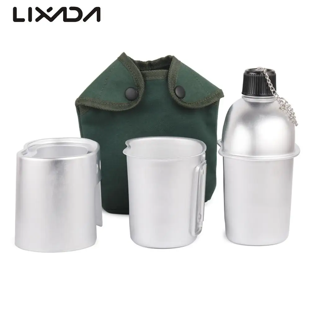 

Lixada Outdoor Bottle Aluminum Military Cup Wood Stove Set with Foldable Spork & Cover Bag Camping Backpacking Picnic Tableware