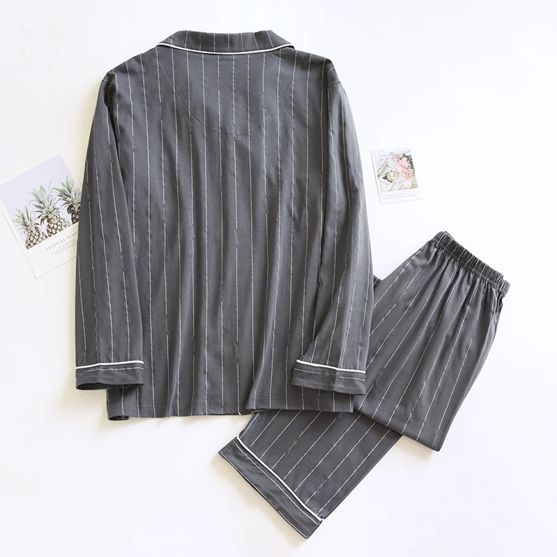 Knitted Cotton Men's Pajamas Sets Spring Autumn Long Sleeve Trousers Home Clothes New Casual Pijamas 2 Piece Male Nightgown Suit