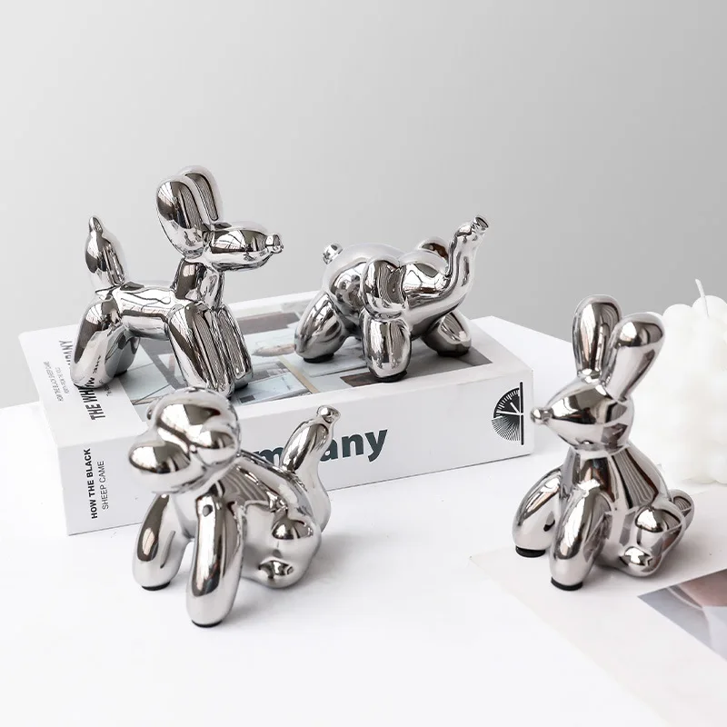

Nordic Luxury Electroplating Silver Balloon Dog Ornaments Home Living Room TV Cabinet Desktop Decorations Statue Knickknacks