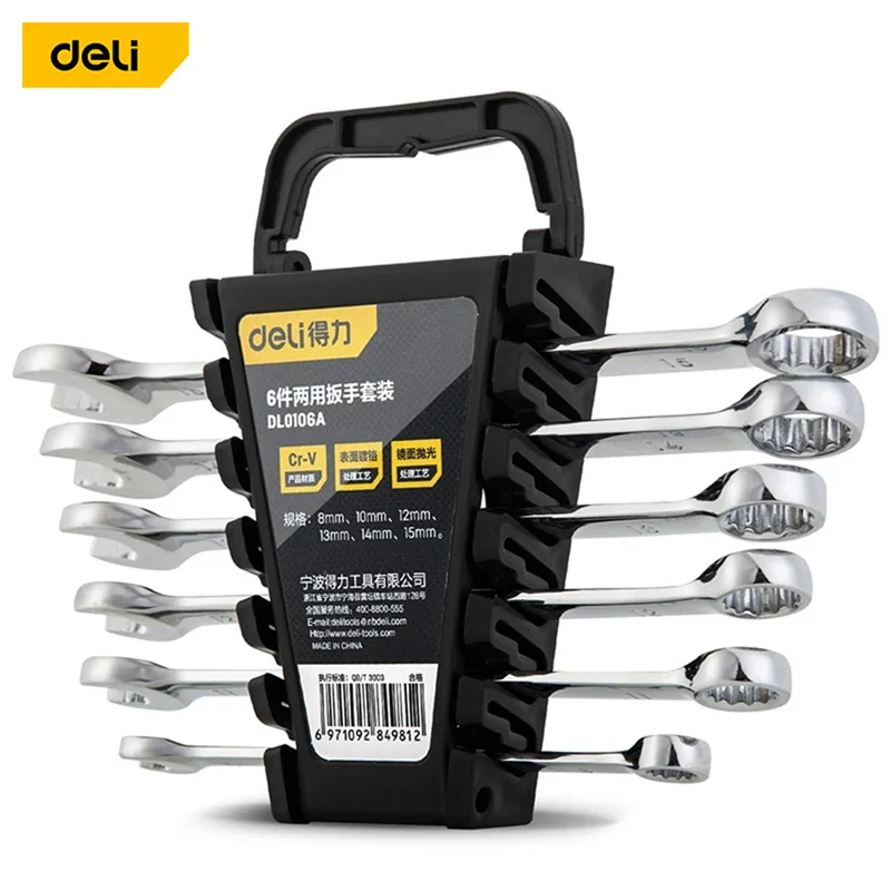 

Deli 6 Pcs Ratche Wrench Set Torque Socket Spanner 8-15mm Ratcheting Wrench Spanners Garage For Auto Car Repair Tools