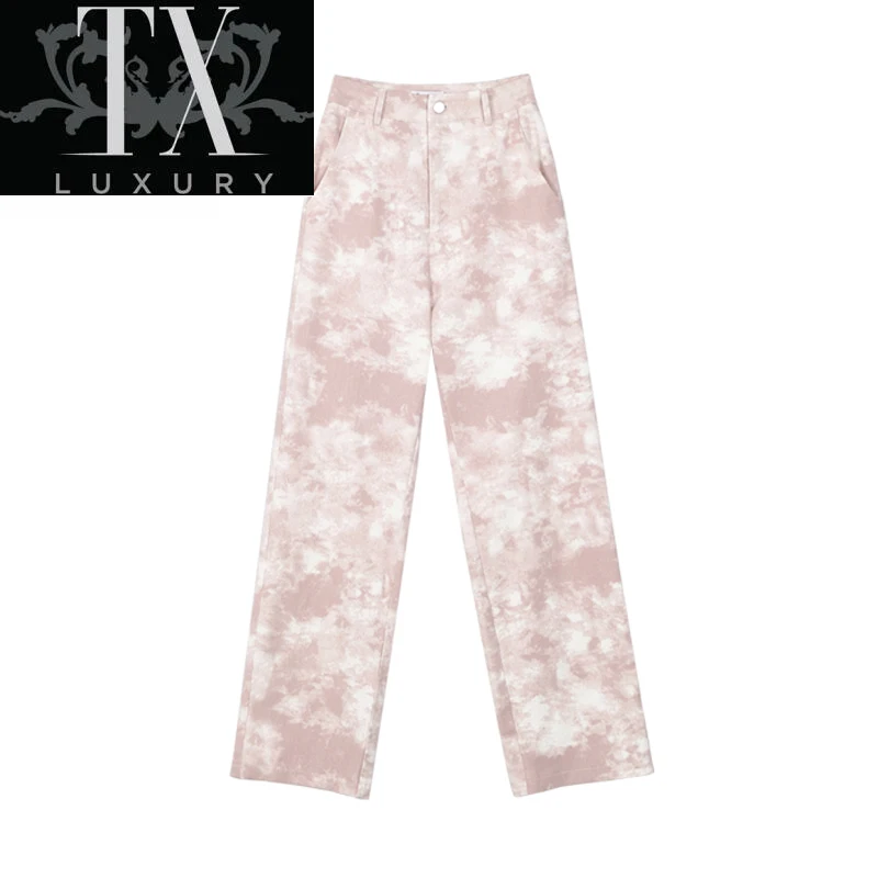 

Summer Women Pink Tie Dye Wide Leg Pant Korean Harajuku Fashion Streetwear Pants High Waist Casual Straight Trousers Female