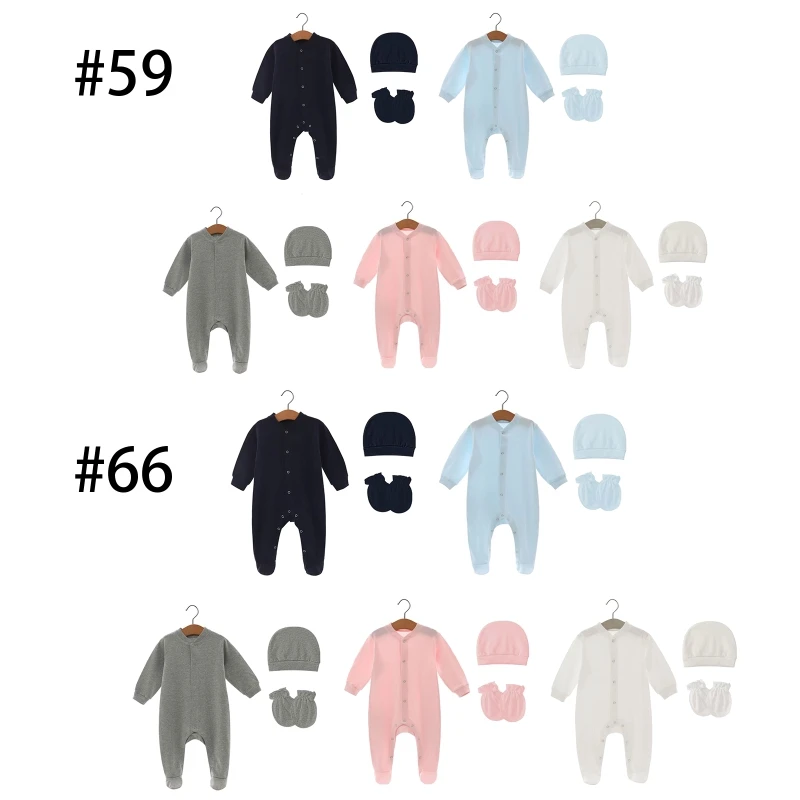 

3Pcs Hospital Hat Long Sleeves Romper Gloves Set for Baby Feet Wrap Jumpsuit Clothing Set for Infants Unisex Shower Gift