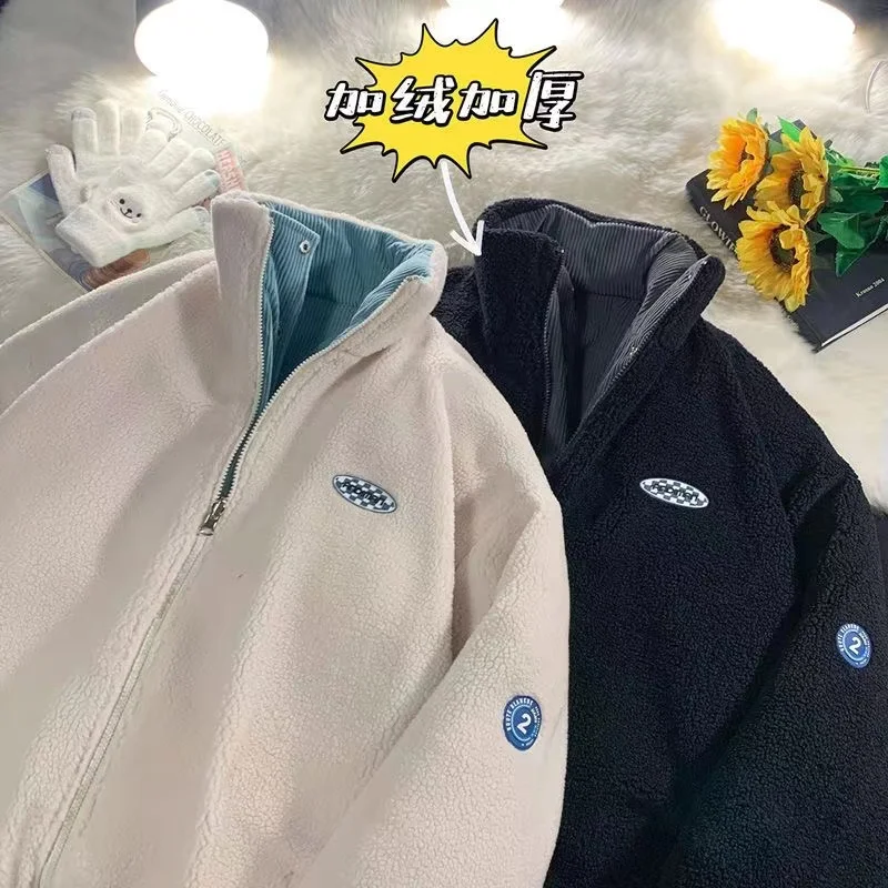 2022 Winter Women Corduroy Jacket Vintage Lamb Fleece Cotton Parkas Coat Fashion Thick Warm Clothes Loose Double-sided Outerwear