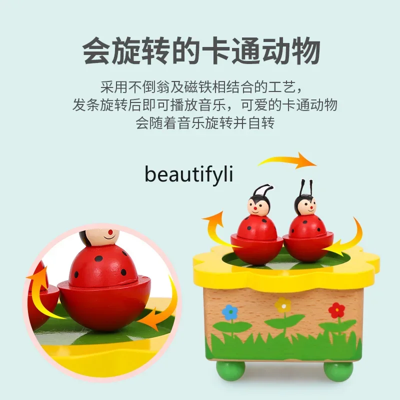 Деревянная музыкальная шкатулка вращающаяся детская игрушка с изображением