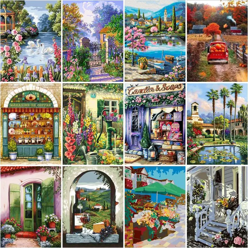 

GATYZTORY Painting By Numbers With Frame Garden Landscape Acrylic Paint By Number Picture Wall Art For Home Decors 40x50 Artwork