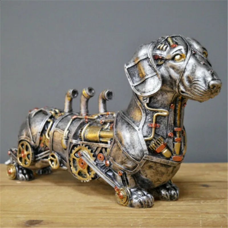 

Mechanical Punk Dog Figure Resin Crafts Steampunk Bulldog Dog Resin Statue Sculpture Decoration Home Desktop Ornaments