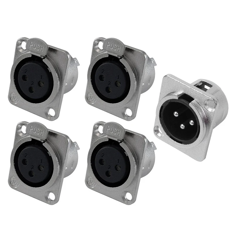 

8 пакетов XLR Jack, 3 штырьковых разъема для монтажа на панели, Серия D: 4 пачки, Женские размеры, искусственные и 4 пачки, Мужские размеры