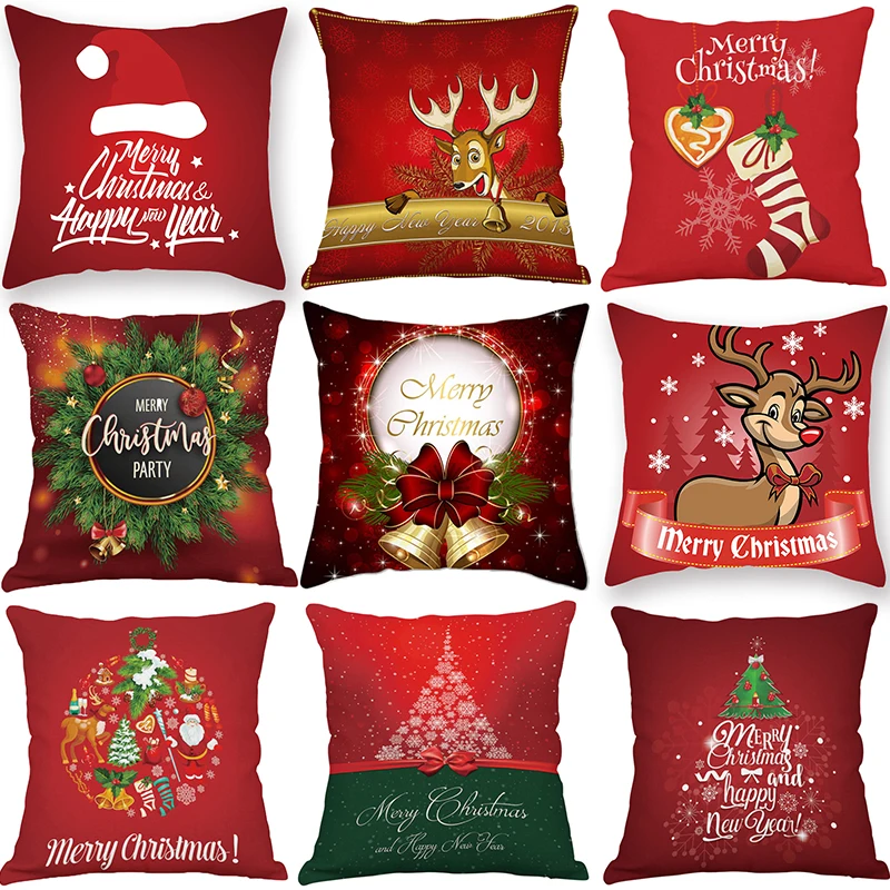 

Home Decor Christmas Pillowcase Tree Santa Claus Print Cushion Cover Christmas Ornament Happy New Year 45x45cm funda de almohada