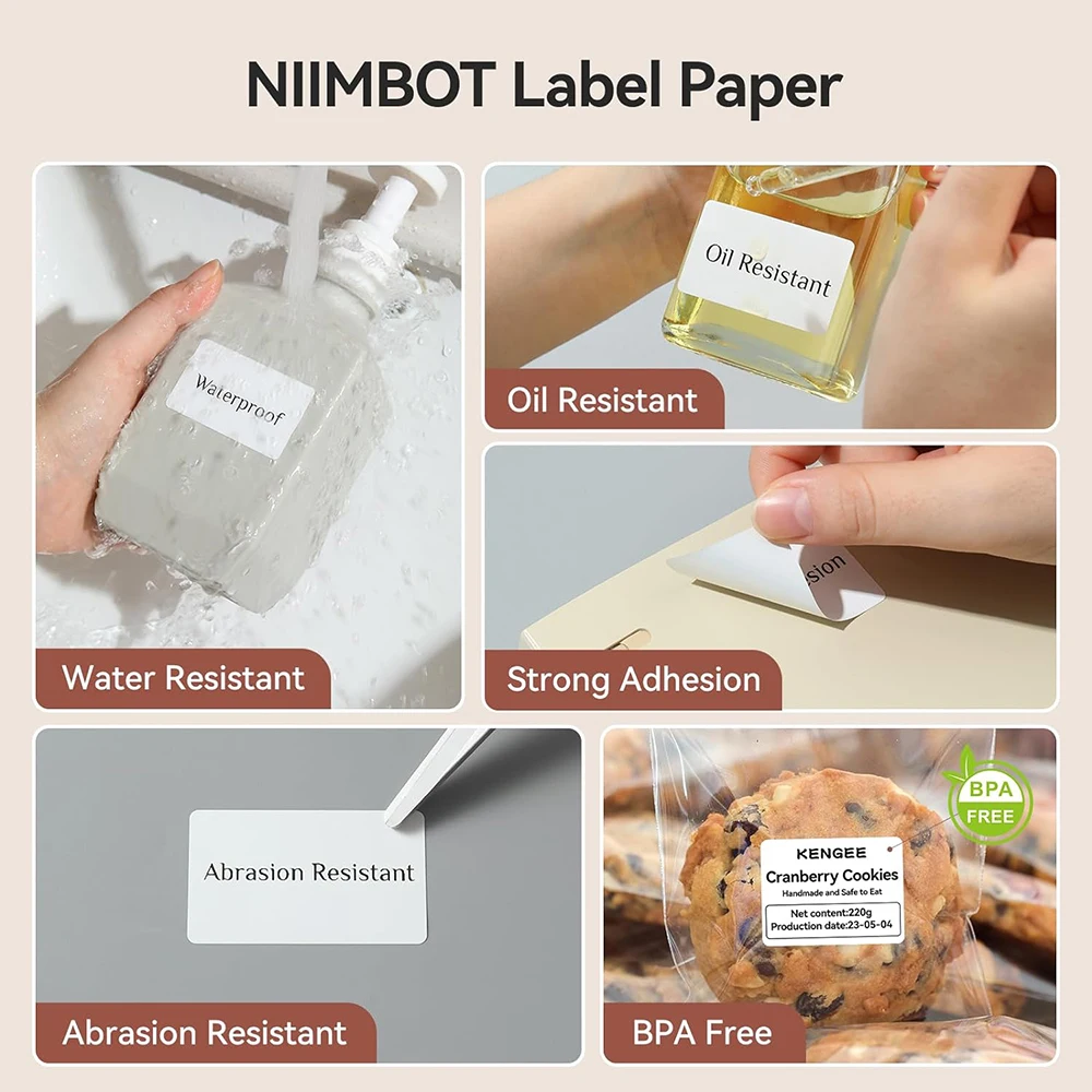 Фото 6 рулонов термобумаги Niimbot, белая/прозрачная, самоклеящаяся, устойчивая к маслам и разрывам, для принтеров B1/B21/B3S/B31 №3
