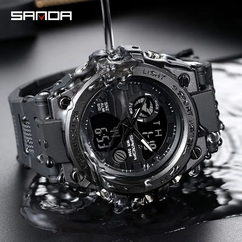 

SANDA Sport Wrist Watch Men Watches Military Army Famous Brand Wristwatch Dual Display Male Watch For Men Clock Waterproof Hours