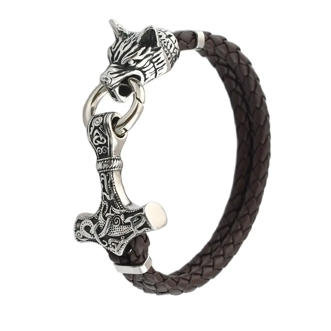 

Viking Thor Thor's Hammer Bracelet Nordic Men's Stainless Steel Wolf Scalp Bracelet Men's Gothic Punk Jewelry
