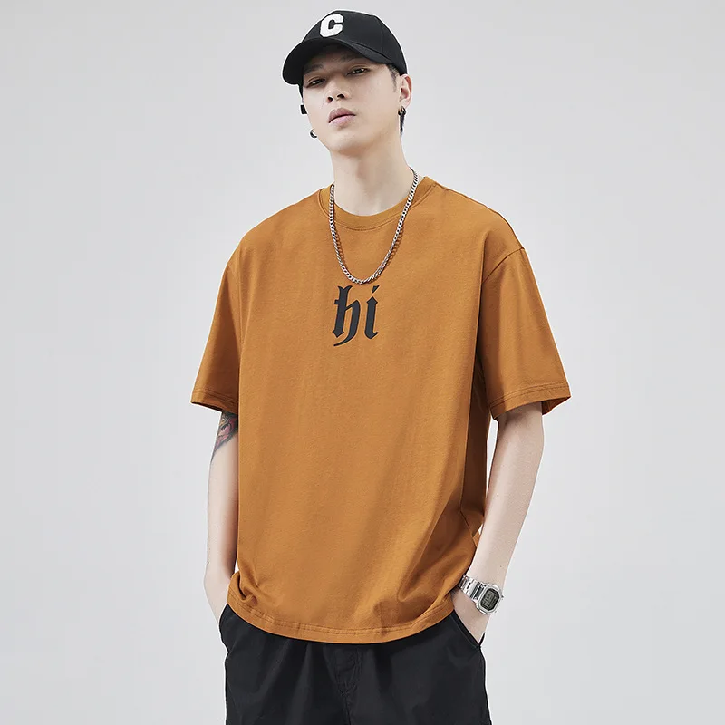 

2023 short-sleeved t-shirt men's summer fashion loose casual half-sleeved ins round-neck cotton heavy T-shirt upper garment