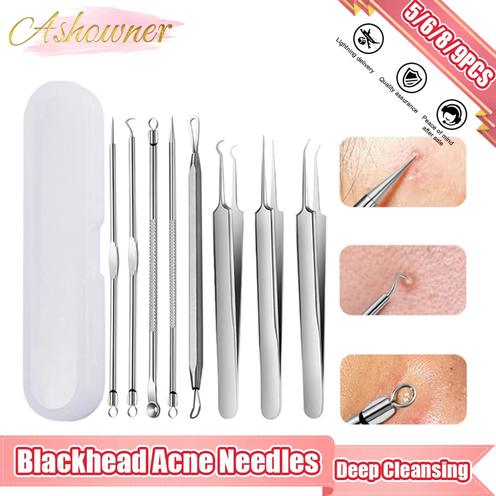 

5/6/8/9PCS Acne Blackhead Removal Needles Black Dots Remover Pore Cleaner Deep Cleansing Black Head Women Beauty Skin Care Tools