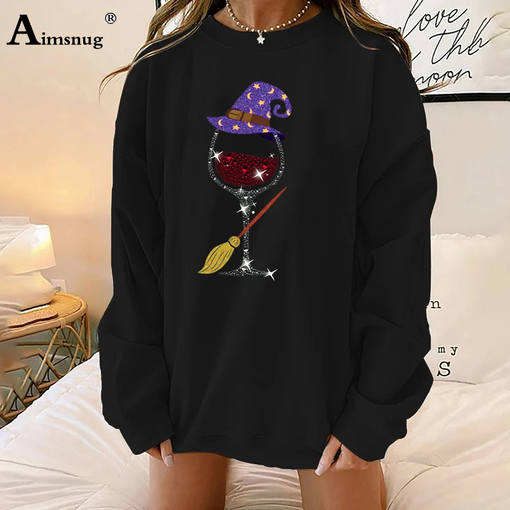 Aimsnug Ladies Elegant Halloween 3D Print Sweatshirt 2022 European Vintage Tops Streetwear Women's O-neck Pullovers Loose Style