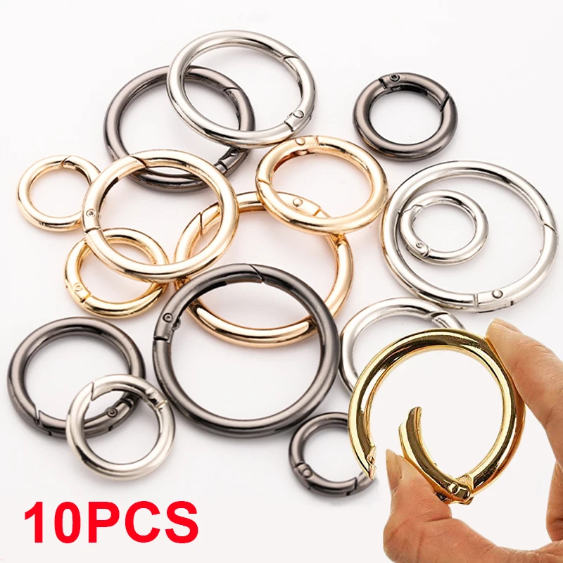 

10PCS Round Metal Spring Clasps Openable Carabiner Keychain Rings Bag Clips Hook Dog Chain Buckles Connector For DIY Jewelry