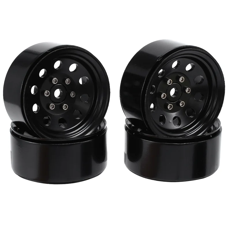 

4PCS Metal Beadlock 1.9 Wheel Rim Wheel Hub Round Hole for 1/10 RC Crawler Car Traxxas TRX4 D90 Axial SCX10 90046 Black