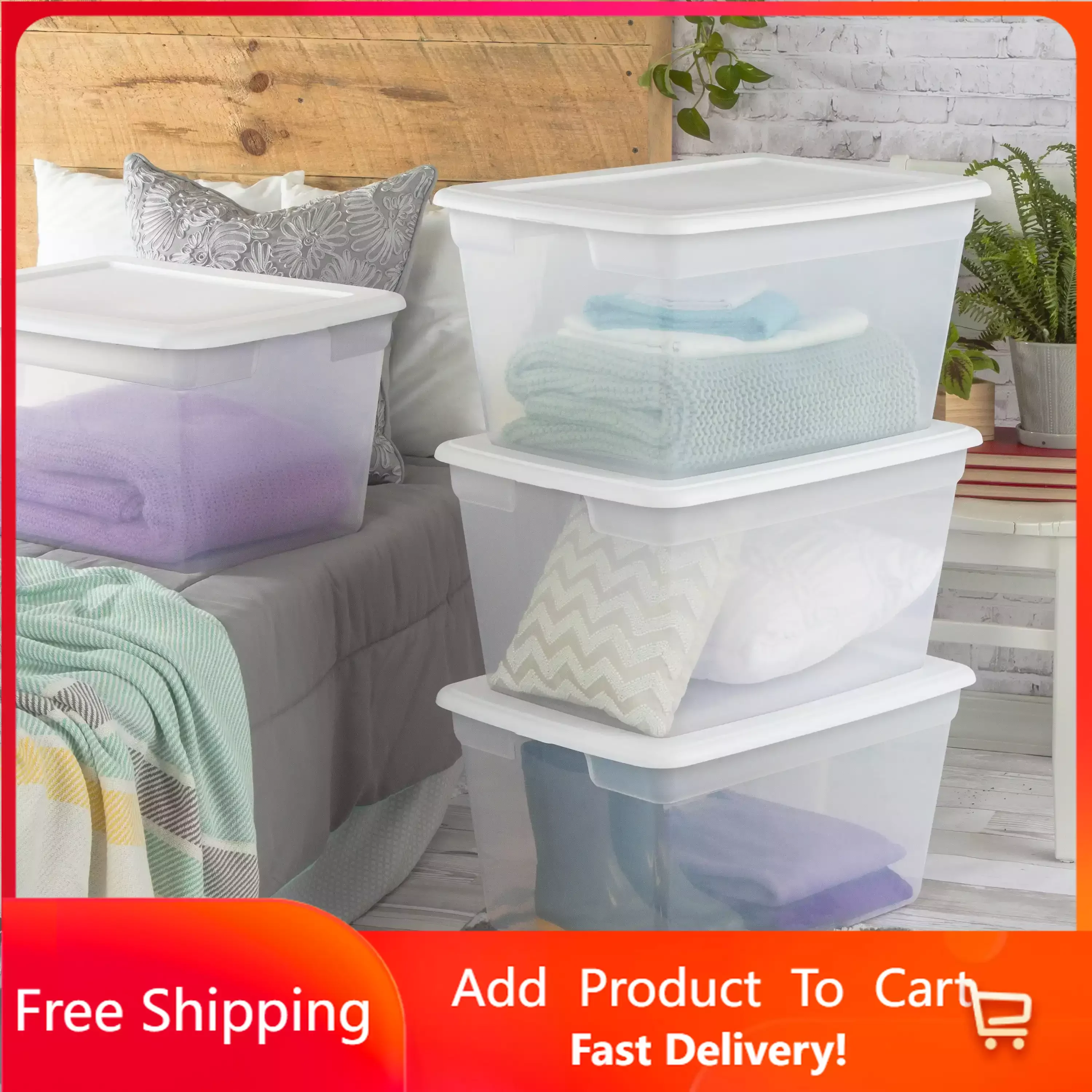 

58 Qt Storage Box Clear Base White Lid Set of 8 Home Office