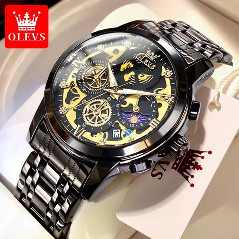 OLEVS Brand Luxury Men's Watches Fashion Fashion Alta graça Assista Novo Design Conceito Design Aço Anterior Strapwatch de pulseira