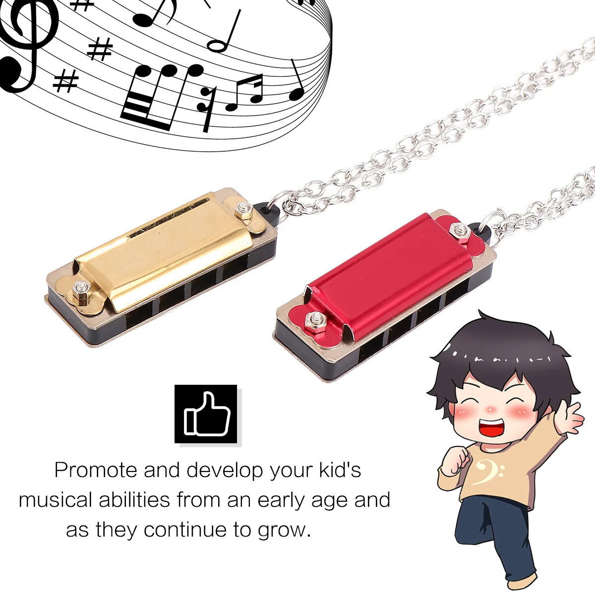 

Harmonica Necklace Kids Pendant Toy Music Instrument Mini Tiny Lady Beginners Chain Musical Adorable Hole Toddlers Adult