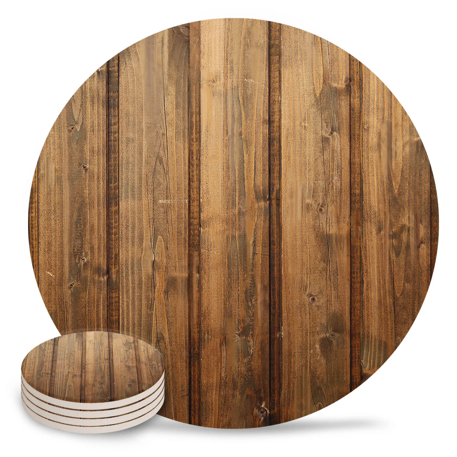 

Retro Wood Grain Plank Texture Ceramic Coaster Set Coffee Tea Cup Coasters Kitchen Accessories Round Placemat